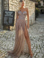 Charming One-shoulder Mermaid Sequin Side Slit Long Prom Dresses Online, PDS0199