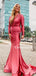 Elegant V-neck Mermaid Long Sleeve Simple Long Prom Dresses Online, PDS0203