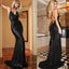 Sexy Black Sequin Spaghetti V-neck Long Mermaid Prom Dresses, TYP0045