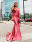 Elegant V-neck Mermaid Long Sleeve Simple Long Prom Dresses Online, PDS0203