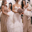 Popular Cheap Sequin Long Off Shoulder V-Neck Floor-Length Bridesmaid Dresses, TYP0165