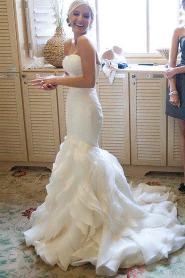 Organza Mermaid Wedding Dresses, 2017 Long Custom Wedding Gowns, Affordable Bridal Dresses, TYP1137