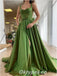 Elegant Satin Spaghetti Straps A-Line Long Prom Dresses/Graduation Dresses With Split,PDS0441