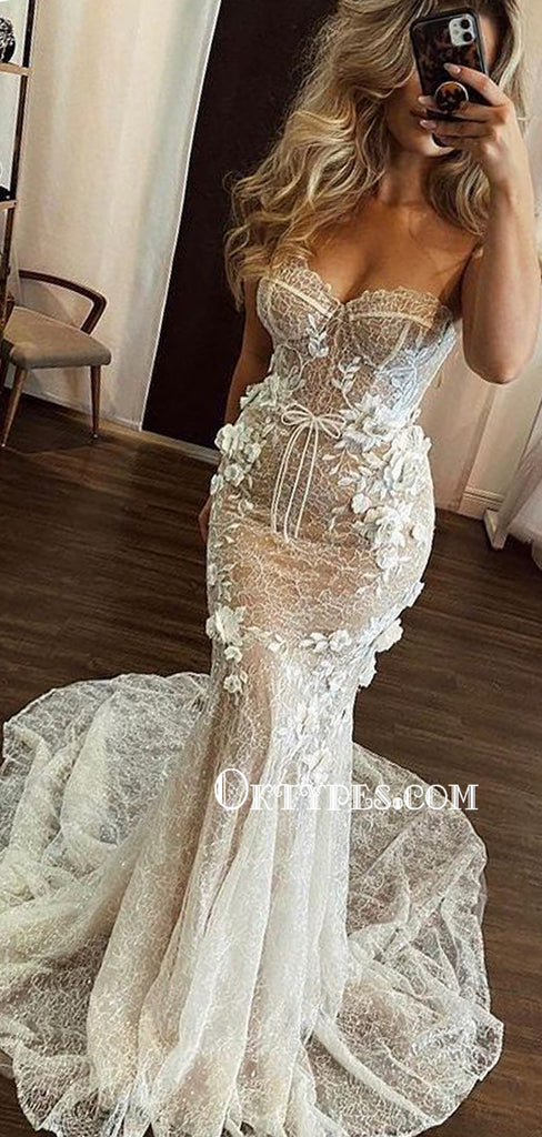 Sexy Sweetheart Mermaid Lace Tulle Simple Wedding Dresses, WDS0097
