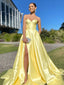 Simple Sweetheart Satin A-line Side Slit Long Prom Dresses, PDS0183