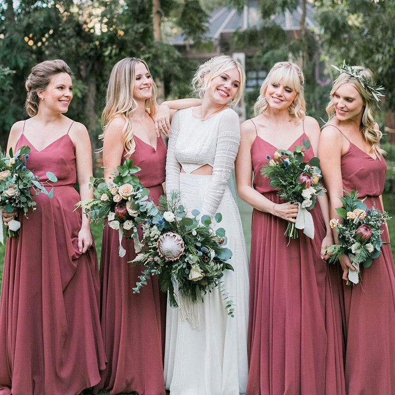 Charming A-Line Spaghetti Straps Dusty Rose Chiffon Bridesmaid Dresses Oktypes Charming A-Line Spaghetti Straps Dusty Rose Chiffon Bridesmaid Dresses Oktypes