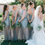 Sheath V-Neck Backless Grey Bridesmaid Dresses with Sequins, TYP1537