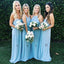 Mismatched A-Line Spaghetti Straps Long Blue Chiffon Bridesmaid Dresses, TYP1472