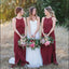 Charming A-Line Round Neck Burgundy Chiffon Bridesmaid Dresses, TYP1478