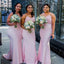 Mermaid Straps Long Cheap Pink Bridesmaid Dresses with Appliques, TYP1534