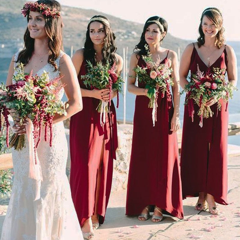 A-Line Spaghetti Straps Long Cheap Burgundy Bridesmaid Dresses with Sp Oktypes A-Line Spaghetti Straps Long Cheap Burgundy Bridesmaid Dresses with Sp Oktypes