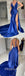 Sexy Royal Blue Satin Spaghetti Straps V-Neck Open Back Sleeveless Side Slit Mermaid Long Prom Dresses/Evening Dresses ,PDS0473