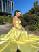 Simple Sweetheart Satin A-line Side Slit Long Prom Dresses, PDS0183