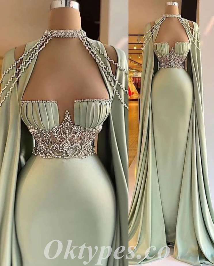 Gorgeous Satin Spaghetti Sptraps Sleeveless Mermiad Long Prom Dresses With Rhinestone And Beading,PDS0631