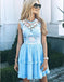 Elegant Jewel Short Cheap Light Blue Tulle Homecoming Party Dresses with Lace, TYP1089