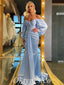 Elegant Satin Off Shoulder V-Neck Long Sleeve Mermaid Long Prom Dresses,PDS0698