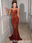Sexy Sequin Spaghetti Straps V-Neck Side Slit Mermaid Long Prom Dresses ,PDS0369