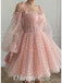 Lovely Pink Tulle Spaghetti Straps Long Sleeve A-Line Prom Dresses/Homecoming Dresses,PDS0492