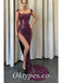 Sexy Grape Sequin Off Shoulder Square Sleeveless Side Slit Mermaid Long Prom Dresses,PDS0756