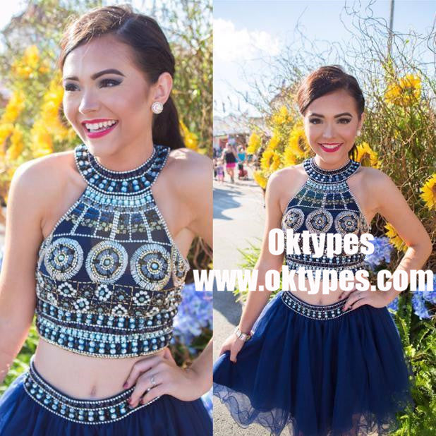 2 Pieces Halter Beading Homecoming Dresses, TYP0842