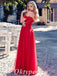 Sexy Red Tulle Cold Shoulder Sleeveless Criss Cross Side Slit A-Line Long Prom Dresses,PDS0801