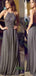A-Line Halter Sleeveless Long Cheap Backless Grey Chiffon Prom Dresses with Beading, TYP1291