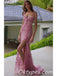 Elegant Pink Tulle Lace Spaghetti Straps Side Slit Mermaid Long Prom Dresses,PDS0411