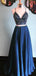 Two Piece Spaghetti Straps Blue Satin Prom Dresses with Beading, TYP1289
