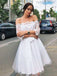 A-Line Off-Shoulder 3/4 Sleeves White Short Cheap Homecoming Party Dresses, TYP1023