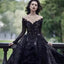 Black Scoop Neckline Long Sleeve V-Neck With Appliques Prom Dresses, PDS0305