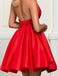 Charming Halter Red Satin A-line Cheap Short Homecoming Dresses, HDS0022