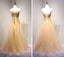 Applique A-line White Tulle Prom Dresses, Light Long Sleeveless Zipper Prom Dresses, TYP0413