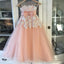 A-Line Round Neck Blush Tulle Flower Girl Dresses with Appliques Beading, TYP1380