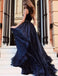Deep V Neck Navy Blue Tulle Long Prom Dress Gown With Beading, TYP1500