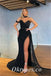 Sexy Black Special Fabric V-Neck Sleeveless Side Slit Mermaid Long Prom Dresses,PDS0800
