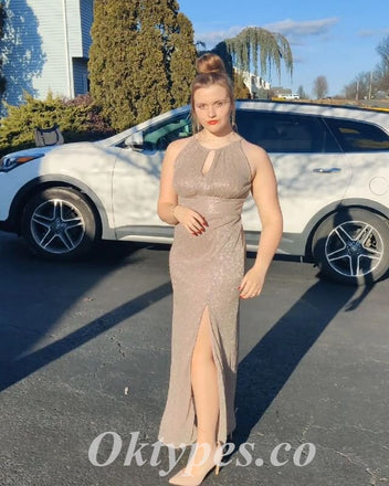 Sexy Sequin Halter Side Slit Mermaid Long Prom Dresses , PDS0878