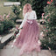 A-Line V-Neck Long Sleeves Pink Tulle Wedding Dresses with Lace Appliques, TYP1017