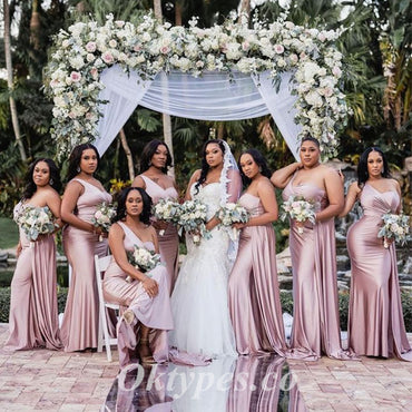 Sexy Soft Satin One Shoulder Mermaid Floor Length Bridesmaid Dressses With Trailing, BDS0259