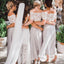 2 pieces Lace Top Short Sleeve Beach Wedding Bridesmaid Dresses, Affordable Bridesmaid Dress, TYP0320