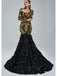 Elegant Black-Gold Long Sleeve V-Neck Mermaid Long Prom Dresses,PDS0423