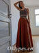 Sexy Satin And Tulle Halter Sleeveless Side Slit A-Line Long Prom Dresses, PDS0934