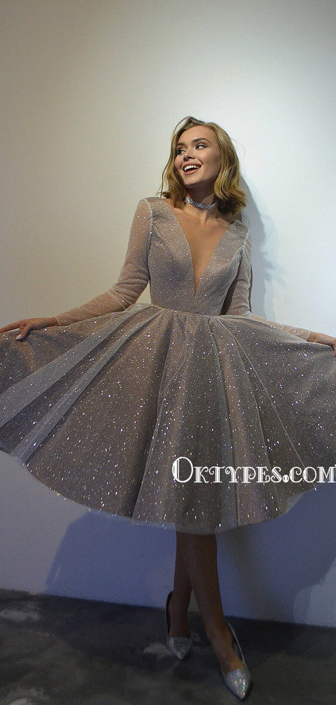 Charming V-neck Long Sleeve A-line Homecoming Dresses, HDS0057 Oktypes Charming V-neck Long Sleeve A-line Homecoming Dresses, HDS0057 Oktypes