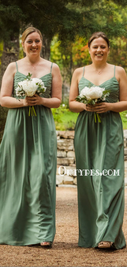 A-Line V-Neck Chiffon Floor Length Bridesmaid Dresses, TYP0854