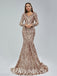 Elegant Special Fabric Long Sleeve V-Neck Mermaid Long Prom Dresses,PDS0458