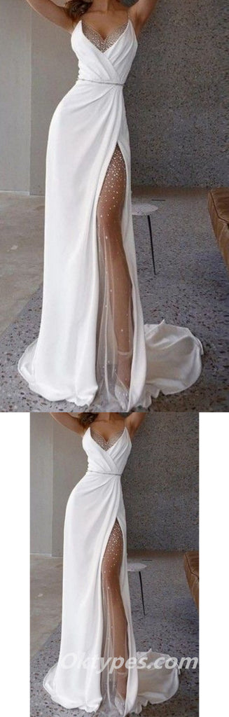 Sexy Satin Tulle V-Neck Spaghetti Strps Mermaid Long Prom Dresses,PDS0426