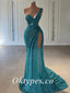 Sexy Tulle And Sequin Lace One Shoulder V-Neck Sleeveless Side Slit Mermaid Long Prom Dresses, PDS0955