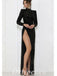 Sexy Black Sequin High Neck Long Sleeves Side Slit Sheath Long Prom Dresses,PDS0675