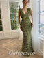 Sexy Sequin Spaghetti Straps V-Neck Sleeveless Mermaid Long Prom Dresses,PDS0757