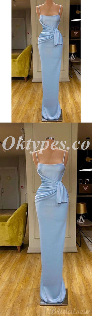 Sexy Blue Satin Spaghetti Straps Mermaid Long Prom Dresses,PDS0731