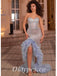 Sexy Sequin And Tulle Sweetheart V-Neck Sleeveless Side Slit Mermaid Long Prom Dresses, PDS0849